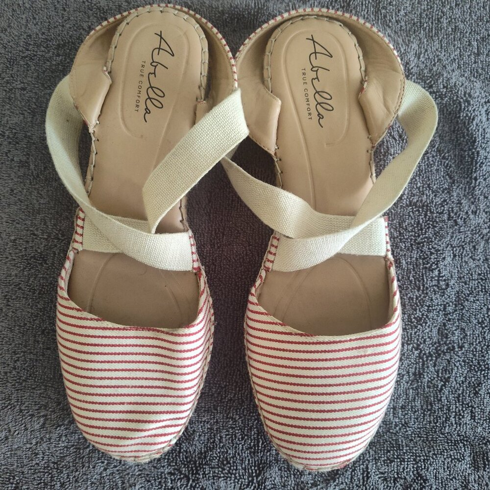 Abella Riviera Espadrille Sandal Beige/Red Stipe size9.5